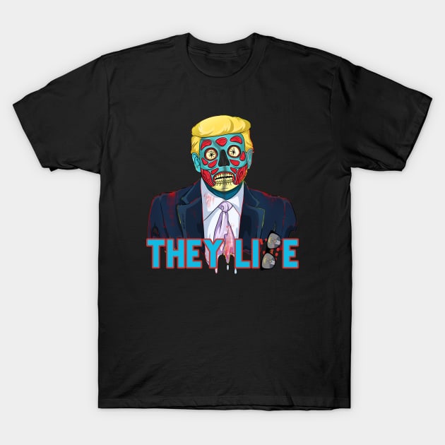 They Lie Trump Cartoon Zombie T-Shirt by Trendy Black Sheep